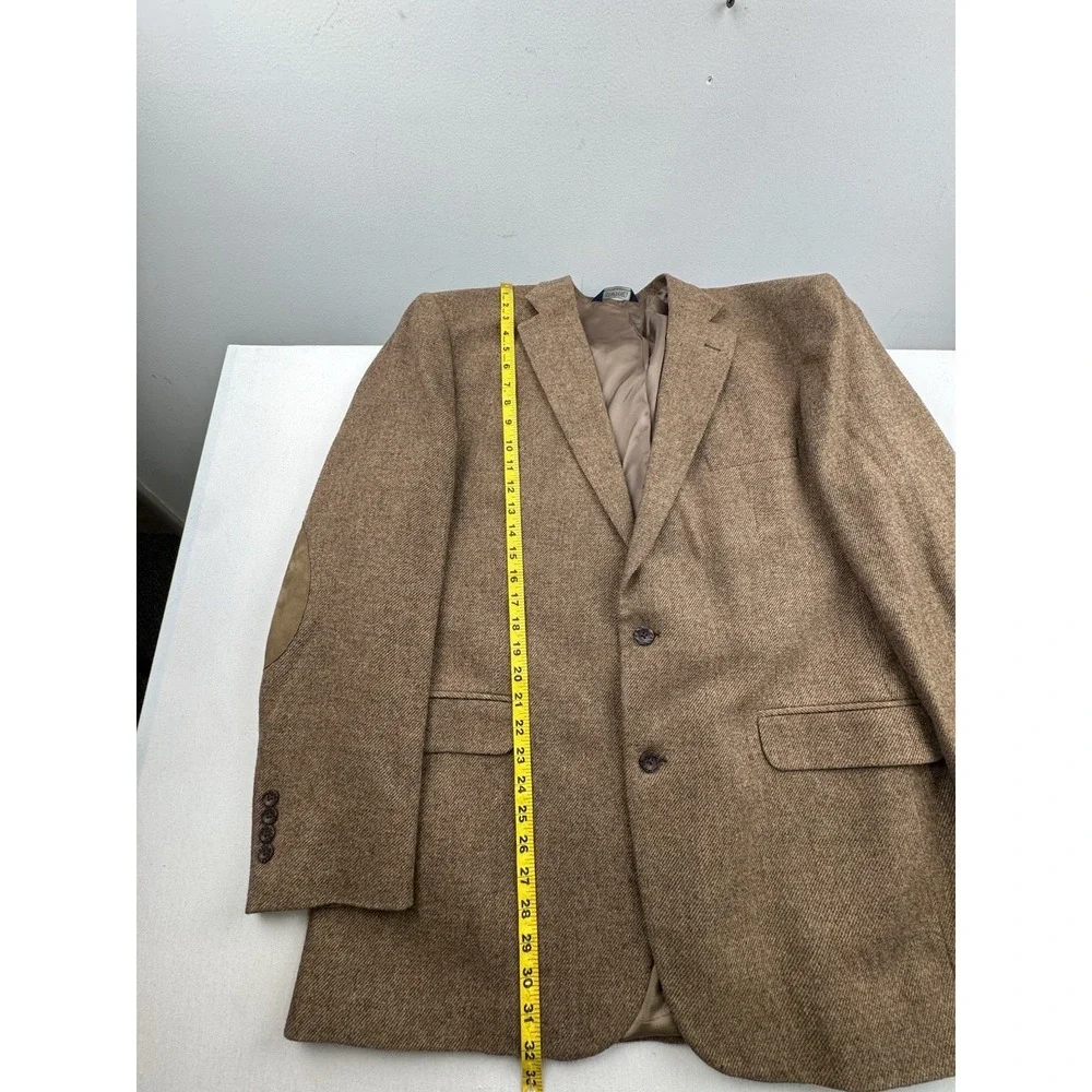 Stafford Jacket Blazer Mens Size 46L Brown Lambswool‎ Blend Elbow Patches